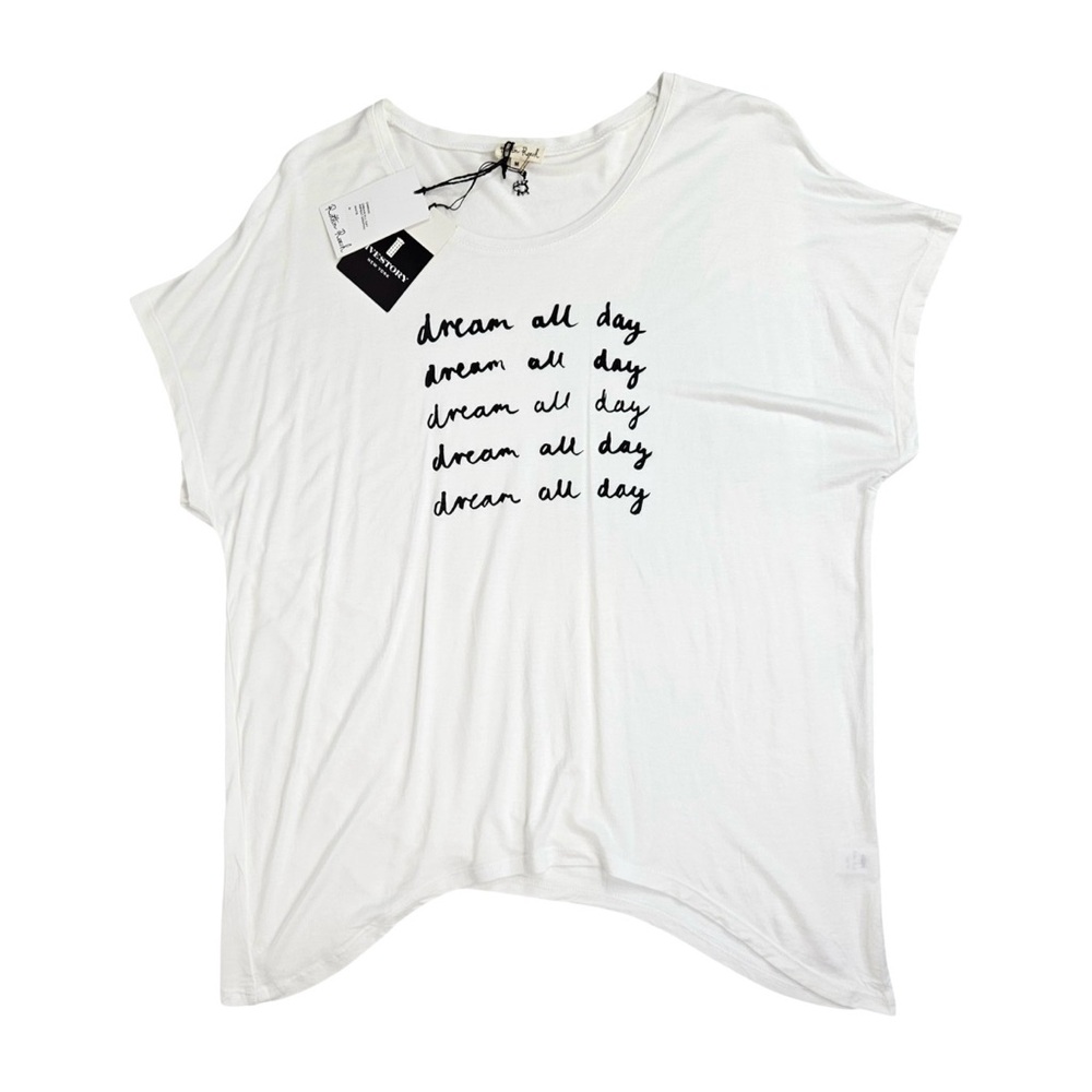 Rotten Roach “Dream All Day” Typographic T-Shirt Short White Tee Womens M Medium